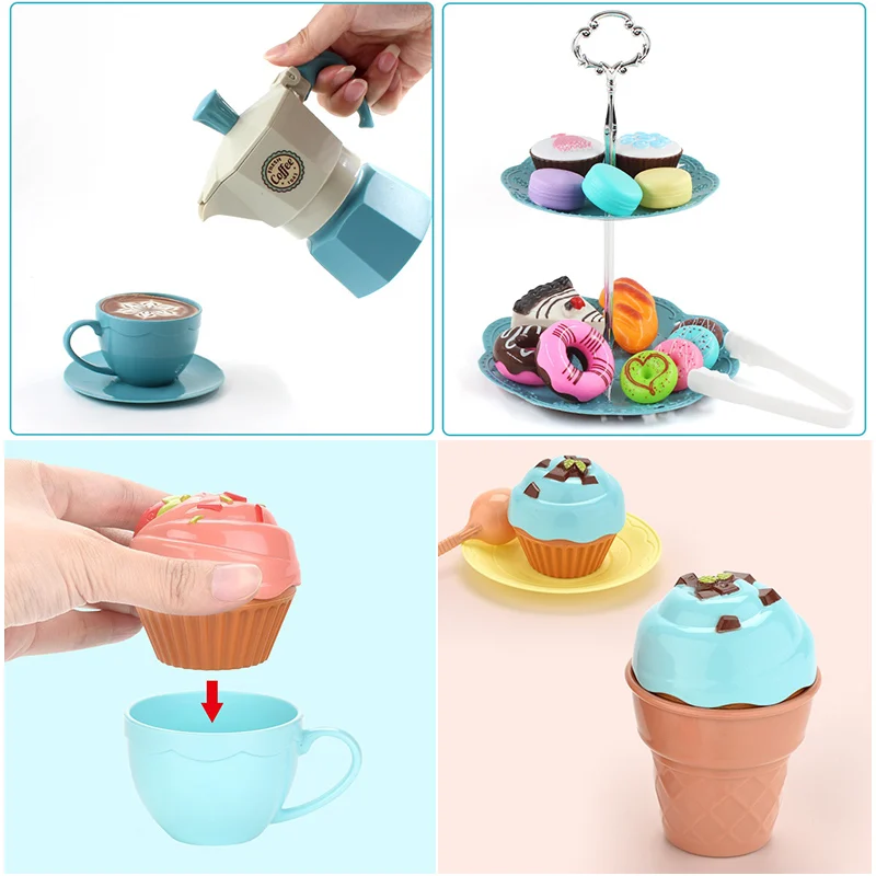 Simulation Coffee Machine Kids Toy Pretend Ice Cream Machine Kitchen Play House Game DIY Dessert Kitchen Set Toy