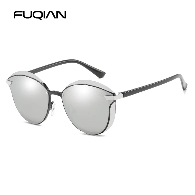 FUQIAN Роскошные кошачий глаз женские солнцезащитные очки поляризованные винтажные металлические женские солнцезащитные очки модные солнцезащитные очки для вождения Gafas De Sol - Цвет линз: Silver