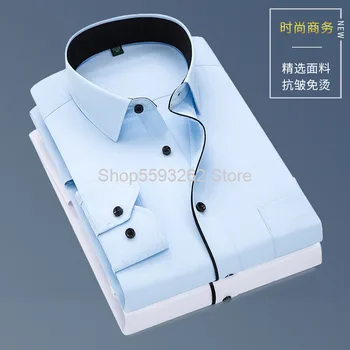 

Men Leisure Occupation Shirt Male Slim Fit Spell Color Cotton Long Sleeve Shirt Business Big Size