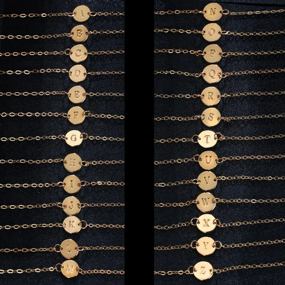 English Letters Bracelet Anklet Chain Gold Color Alloy Round Pendant Alphabet Bangles for Women Men Simple Jewelry | Украшения и