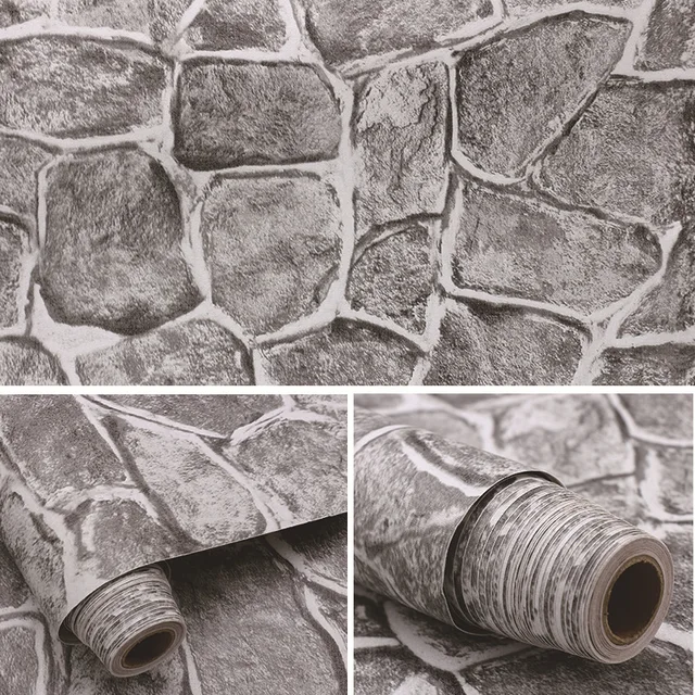 Home Decor 3D PVC Grain Wall Paper Brick Stone  Wallpaper Self-Adhesive Living Room Bedroom Wallpapers Wall Stickers Decoration Fortress stone