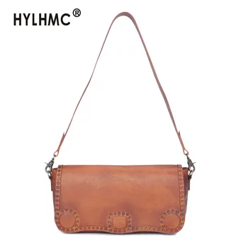 

2020 New Fashion Vintage Leather Women Bag Horizontal Section Female Small Square Shoulder Messenger Bags Cowhide Leather Flap