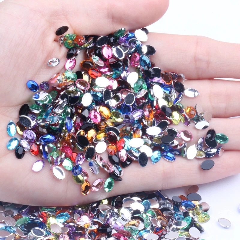 

Flat Back Facets Acrylic Rhinestones 4x6mm 10000pcs Oval Shape Many Colors Glue On Beads DIY Crafts Garments Decorations