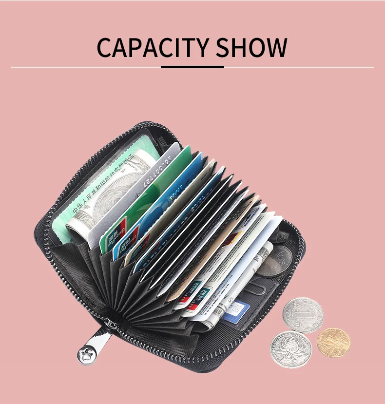 Держатель для Карт Rfid, защита от сканирования, Женский кошелек на молнии, натуральная кожа, чехол для карточек, чехол для визиток, новинка