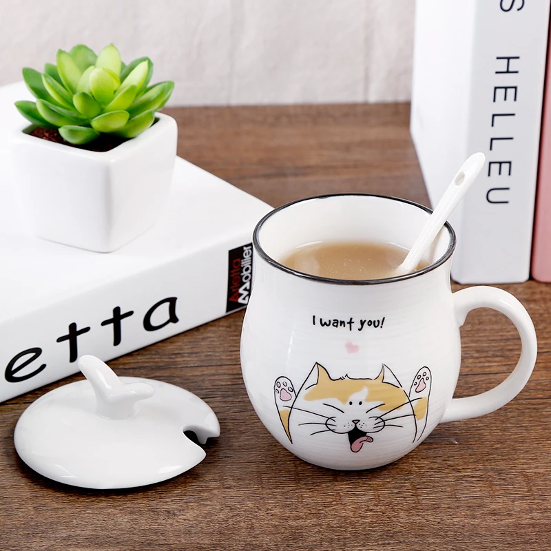 Керамические кружки OUSSIRRO TOTORO с крышкой и ложкой милые карамельных цветов для