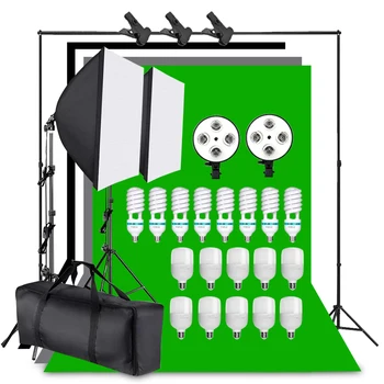 

Photo Studio Lighting Kit 2x2m Background Support System 4Color Backdrop 50*70cm Softbox 135W/25W Lamp Photographic Lighting Kit