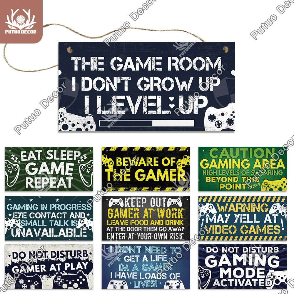 

Putuo Decor Gamer Sign Wooden Plaques Signs Wooden Door Plaque for Man Cave Game Room Door Hanging Decoration