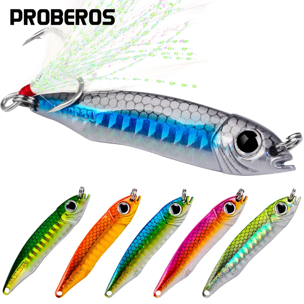 

PROBEROS 50pcs DRAGER Metal Cast Jig Spoon 10g-15g-20g-28g-35g Shore Casting Jigging Lures Sea Bass Fishing Lure Artificial Bait