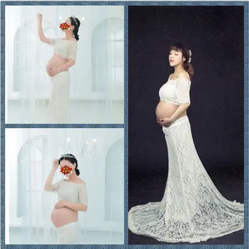 

One-shoulder trailing Maternity Photo Costume / Photo Studio Maternity Photo Photo Clothes / White Lace Maternity Photo Gauze
