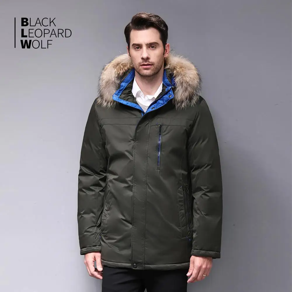 Blackleopardwolf Зимняя мужская куртка модное пальто толстая парка для мужчин аляска съемная верхняя одежда с мехом енота BL-1117M