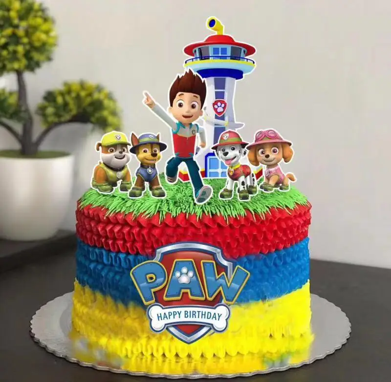 Paw Patrol Cake Decoration Set Children's Birthday Party Plug-in Cartoon Figures Baking Supplies Kids Anime Kawaii Cup Cake Card