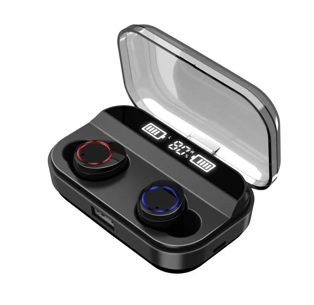 TWS 5,0 Bluetooth 9D стерео наушники беспроводные наушники IPX7 водонепроницаемые наушники 4000 мАч светодиодный дисплей внешний аккумулятор сенсорные наушники - Цвет: black