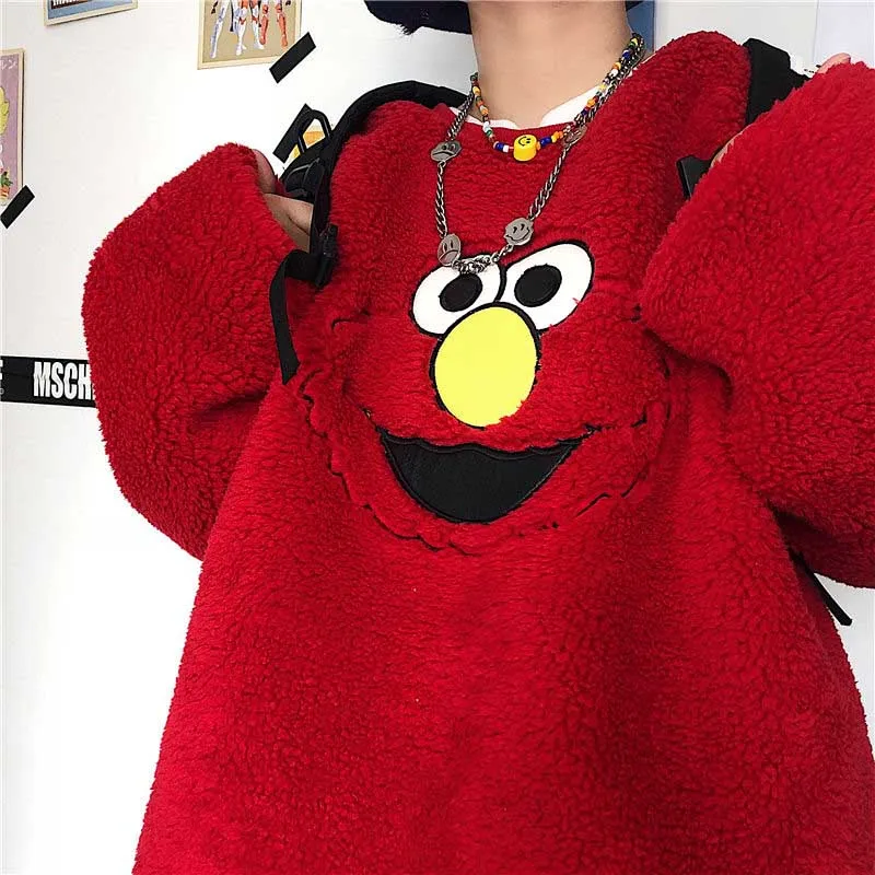  NiceMix Harajuku Cartoon Women Sweatshirt Hoodies Oversize Lambswool Hooded Tops Sweatshirt Long-sl