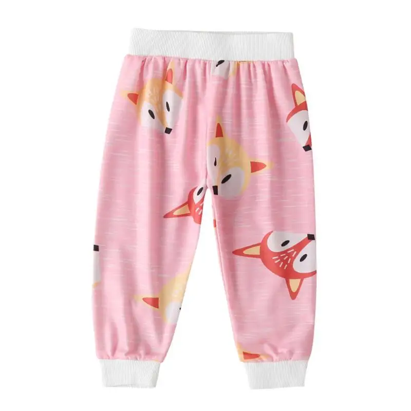 Baby Cartoon Fox Personality Printing Pants Fashion Trend Splicing Autumn Comfort Soft Kids Boys Cotton Trousers 9M-4T - Цвет: Розовый