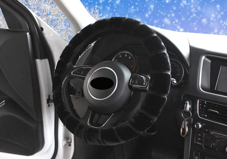 Зимний короткий плюшевый чехол рулевого колеса автомобиля 3D Руль сохраняет тепло Противоскользящий без запаха Подходит для audi a3 a4 a5 a6 q3 q5 q7 и т. д