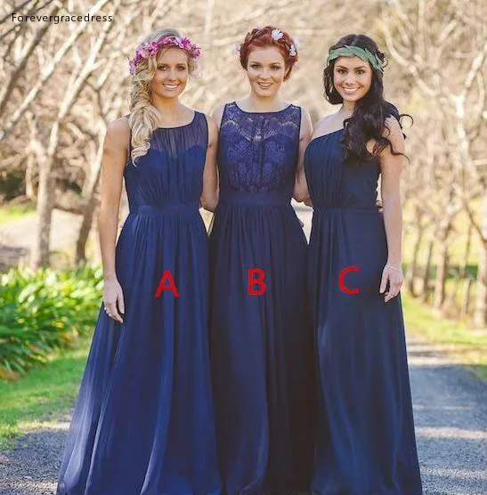 2018 Royal Blue Sheer Neck Mermaid Bridesmaid Dresses Chiffon Sleeveless Lace A Line Floor Lengh Maid of Honor Gowns Plus Size Custom Made  89