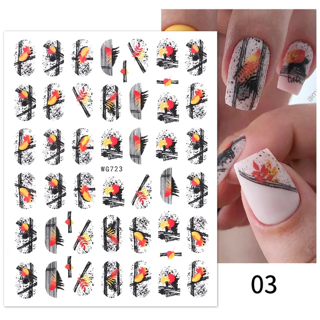 1PC Lines Maple Leaves Nail Foil Stickers Autumn Gold Flower Leaves Transfer Decals Slider Nails Art Decoration DIY Manicures WG723 03