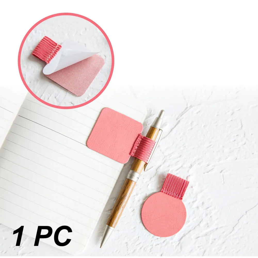 1p Branded Pen Clip Portable High Quality Pu Leather Pen Holder Self Adhesive Pencil Elastic Ring For Notebook Diary Clipboard