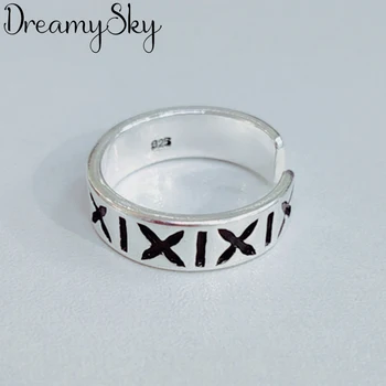 

DreamySky Wholesale Real 925 Sterling Silver Letter Rings For Women Big Antique Rings Finger Jewelry High Quality