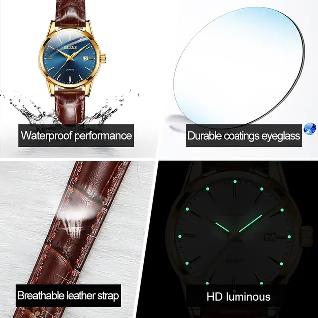 OLEVS Womens Watches Quartz Casual Luxury Brown Leather Luminous Hands  Fashion  Waterproof Wristwatch for Lady Relogio Feminino 3