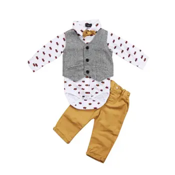 

3pcs Baby Boys Formal Suit Gentleman Waistcoat Tops Shirt Tie Vest Trousers Autumn Outfits Set Clothes 0-2T Fashion