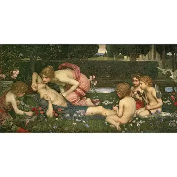 

Hand Painted Art Paintings by Teachers - The Awakening of Adonis Greek love kiss John William Waterhouse - Oil on Canvas