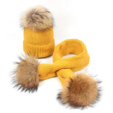 Dollplus, новая модная шапка для новорожденных, шапка из меха енота, теплые помпоны, детские шапки, шарф, детские вязаные шапки для мальчиков и девочек