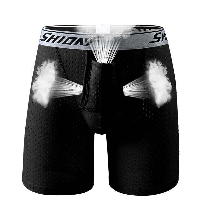 2pcs black Shionf сухие мужские трусы ледяной шелк однотонная ткань гладкое нижнее белье дополнительный мешок длинные ноги боксер размера плюс для велоспорта на каждый день - Цвет: 2pcs black