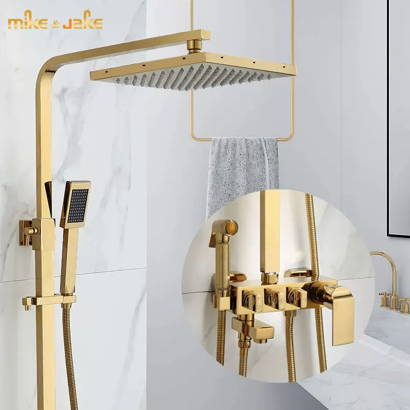 

Luxury golden shower set shower faucet hot and cold four function Shower faucet Bathtub luxury shower mixer MJ893