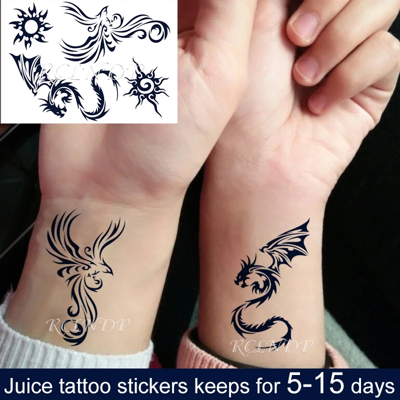 Водостойкая Временная наклейка с чернилами для сока тотемный дракон Феникс