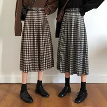 Милая Осенняя клетчатая юбка с эластичной резинкой на талии, Женская плиссированная юбка миди Kawaii Jupe Femme Falda Mujer Gonne goning Saia