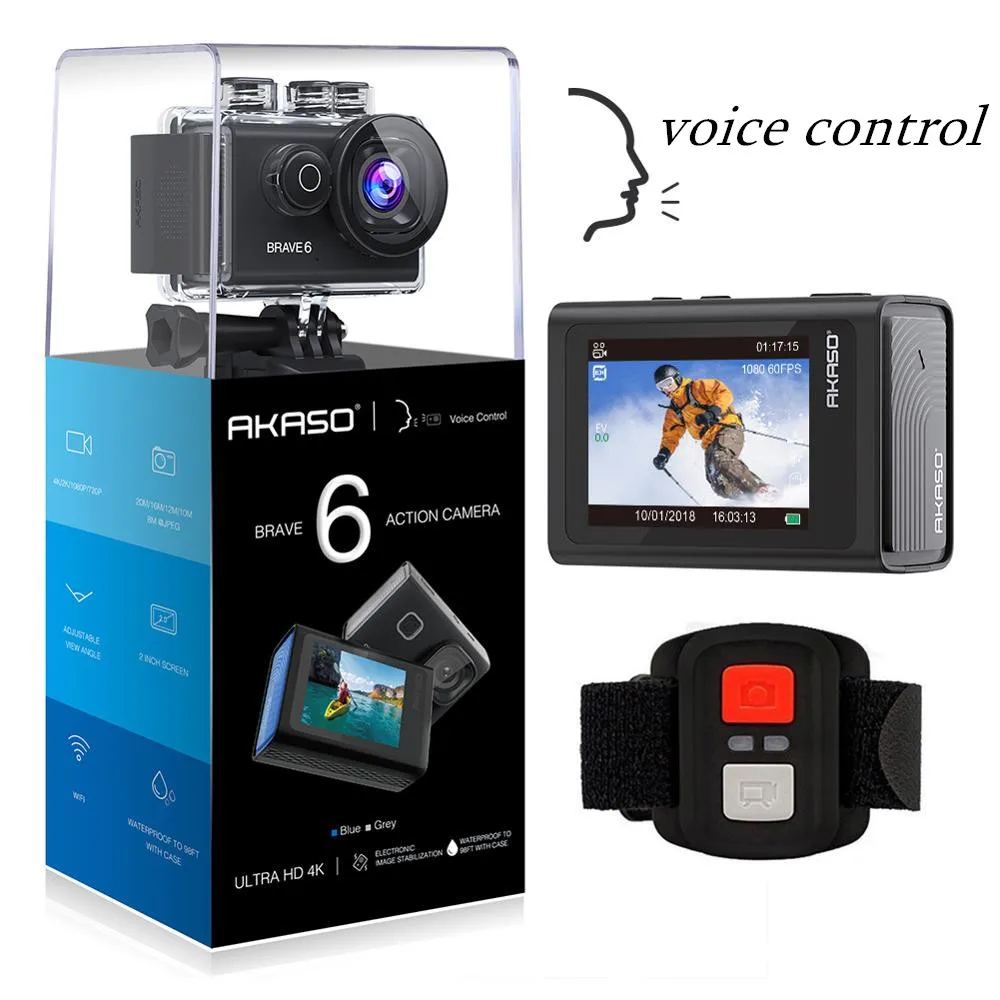 

AKASO Brave 6 4K 20MP Action Camera WiFi Voice Control EIS 30m Underwater Waterproof Camera 6X Zoom Remote Control Sports Cam