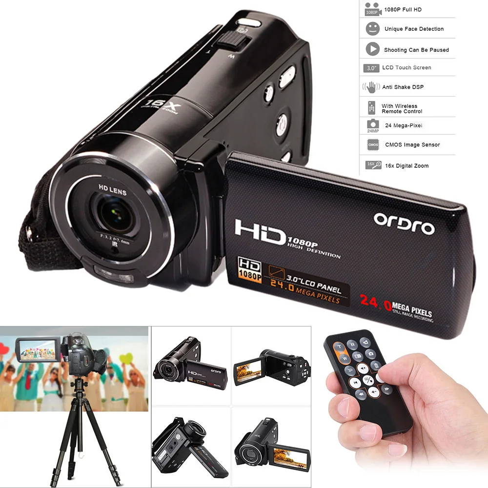 Andoer HDV-V7 1080P Full HD Цифровая видеокамера Макс. 24 мегапикселя вращающийся ЖК-экран Поддержка распознавания лица