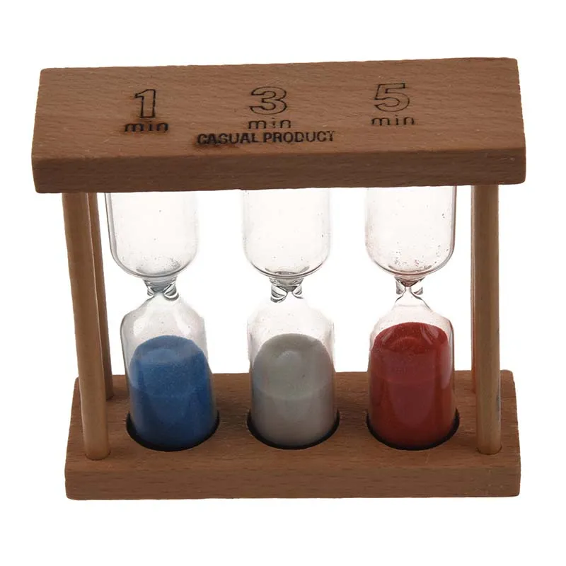 New-3 in 1 Sand Timer 1+3+5 Minute- Natural Wood