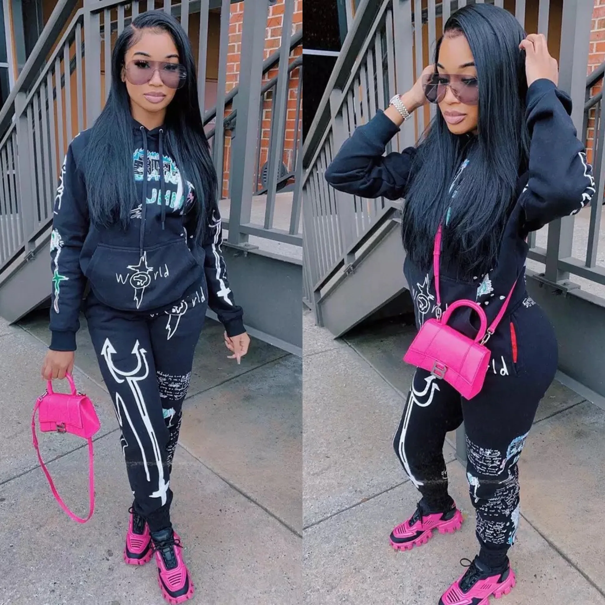 matching sweatshirt and sweatpants