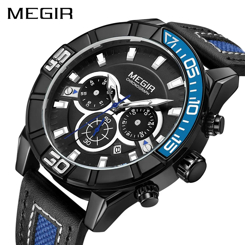 Хронограф megir мужские спортивные часы модные кварцевые часы для военных наручные часы креативные синие часы мужские Relogio Masculino 2019 Saat