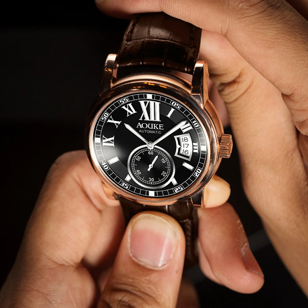  AOUKE men watch automatic self wind mechanical wristwatch dress watches fashion waterproof erkek ko
