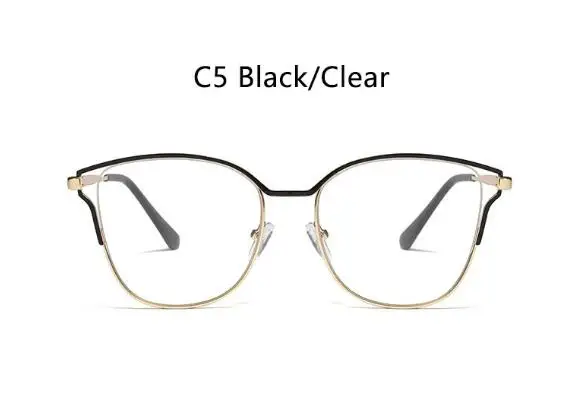 C5 BLACK CLEAR Женские очки "кошачий глаз", очки для близорукости, оптическая оправа, уникальные трендовые Женские оправы для очков из Золотого Металла, модные очки - Цвет оправы: C5 BLACK CLEAR