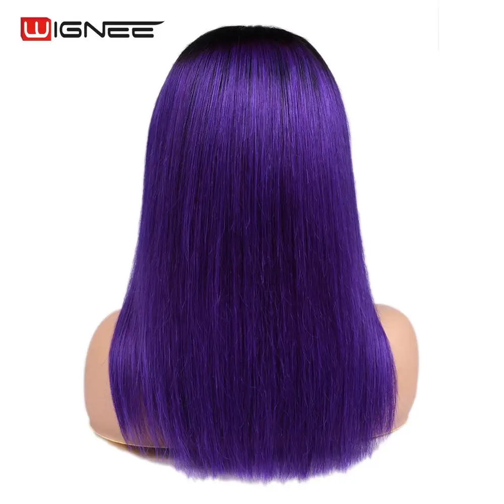 Wignee 4*4 Lace Closure Straight Human Wig For Black/White Women Brazilian Hair Ombre Purple Glueless Middle Part Lace Human Wig