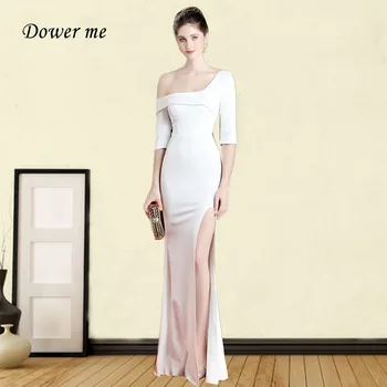 

Solid Mermaid Evening Dress GDX245 Boat Neck Half Sleeve Party Dresses One Shoulder Robe De Soiree Split Special Occasion Gowns