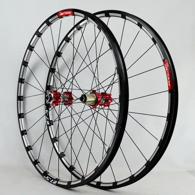 26 inch mountain bike mountain bike wheels 24 hours to draw the front 2 rear bearing hub Japan 4 super smooth 27.5 inch wheels - Color: 27.5 red carbon