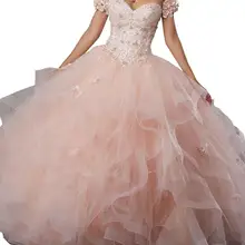 Сладкий Бальные платья с открытыми плечами Vestido De 15 3d цветы принцесса слои Тюль бальные платья настроить цвет