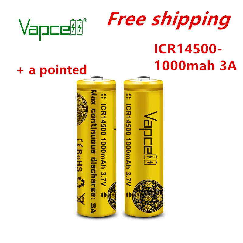 Vapcell Оригинальный мини литий 3 7 V батарея 14500 1000 мА/ч 3A перезаряжаемый аккумулятор