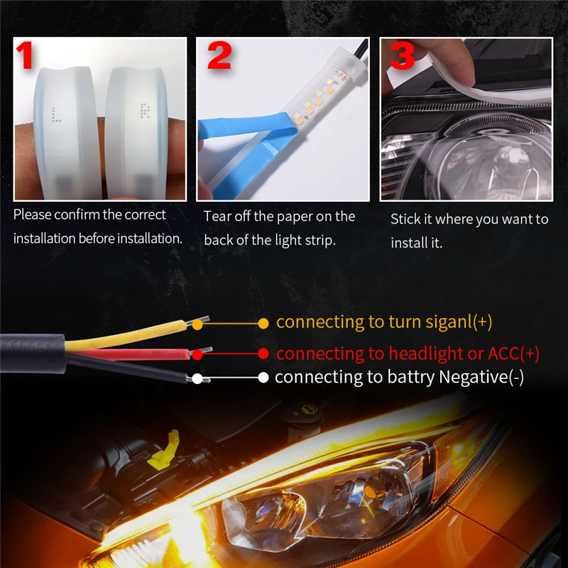 MICTUNING 2 шт 24 дюймовый светодиодный свет пропилен-каучука прокладки с двойной Цвет белый и желтый полоска-Фара свет пробки для DRL указателем поворота