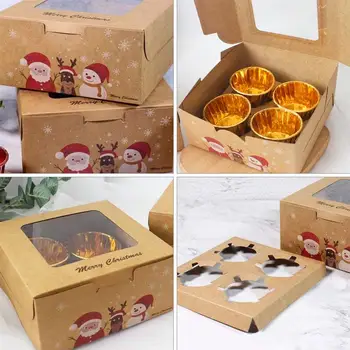 

16Pcs Christmas Cupcake Box Egg Tart Pudding Packing Box Gift Holding Case Christmas Egg Tart Box Cupcake Box Kraft Paper Box