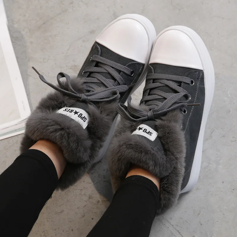 

2019 Autumn And Winter New Style WOMEN'S Shoes Genuine Leather Rabbit Fur Short Boots Thick Bottomed Snow Boots plus Velvet Warm