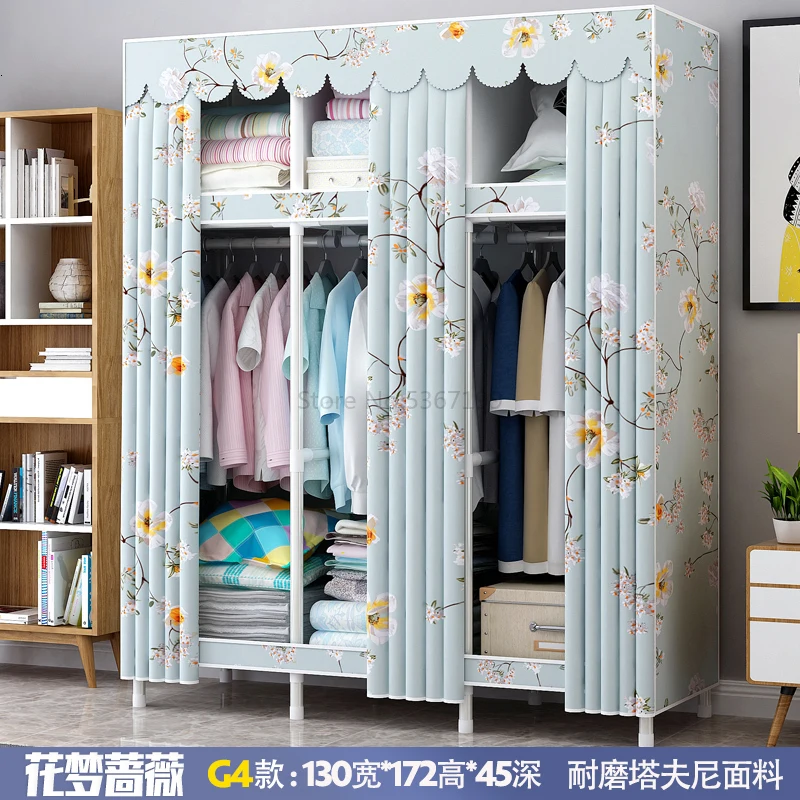 Cloth Wardrobe Steel Tube Coarsening and Reinforcement Single-person Assembly Simple Dormitory Cloth Art Receiving Wardrobe - Цвет: Светло-серый