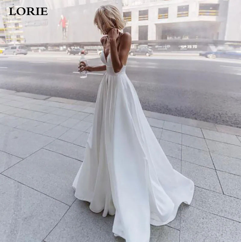 Lorie Slik Satin A Line Abiti Da Sposa Beach Spalline Scollo A V Abiti Da Sposa 2021 Abito Da Sposa Abiti Da Sposa Senza Schienale