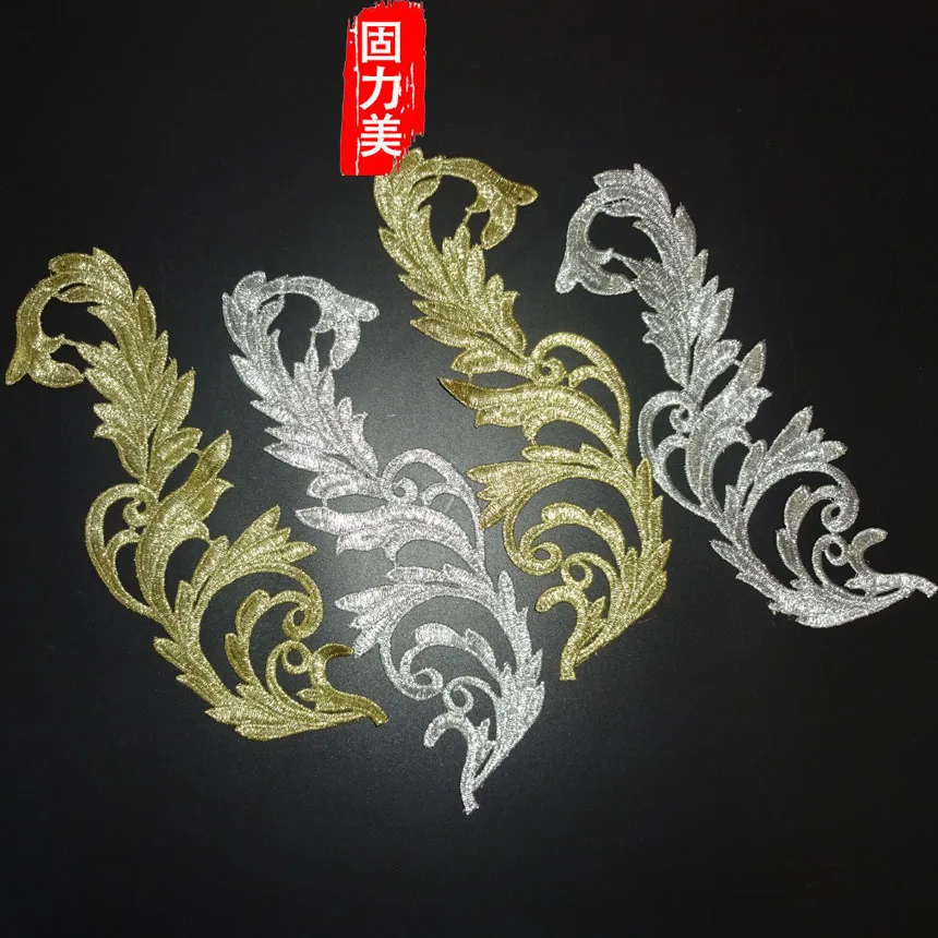 2pair embroidery gold &amp silver water soluable flower patch DIY lace applique sewing on | Дом и сад
