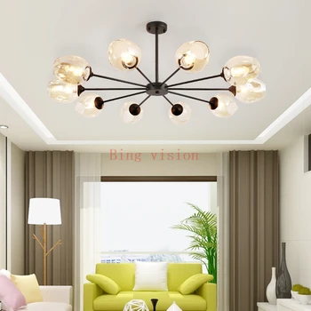 

Silver Modern Chandelier Lighting Living Room Lights Glass Lampshade LED Silver Black Vintage Pendant Lamp Dining Room Kitchen